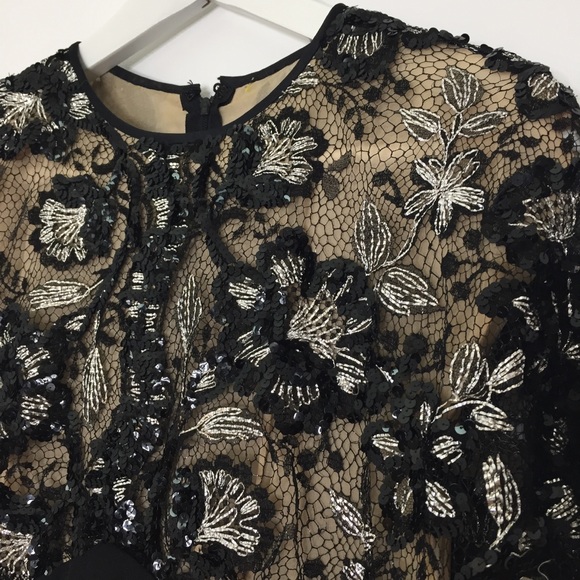 Vintage Frank Tignino Black Silk Lace Beaded Dress - Picture 3 of 8